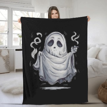 Discover Funny Smoking Ghost Halloween Costume Spooky Humor Fleece Blankets