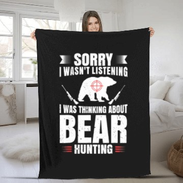 Discover Funny Bear Hunting Lover Fan Hunter Hobby Gun Fleece Blankets