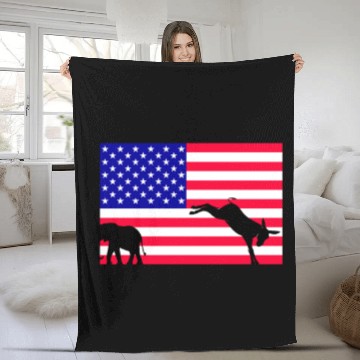 Discover Donkey kicking out the elephant US Election 2024 Fleece Blankets