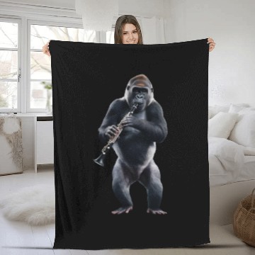 Discover Gorilla Playing Clarinet Realistic Fleece Blankets