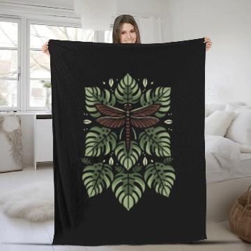 Discover Dragon Fly on Monstera Fleece Blankets