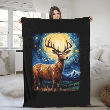 Discover Deer Hunter Deer Hunting Starry Night Painting Fleece Blankets