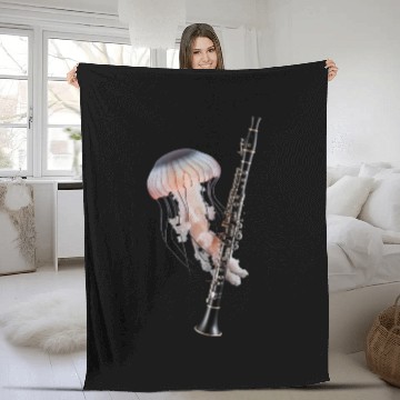 Discover Jellyfish Playing Clarinet Realistic Fleece Blankets
