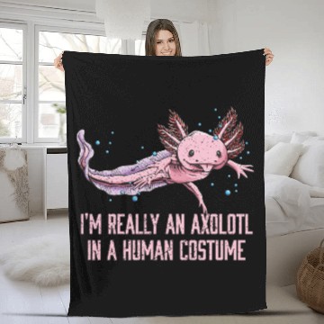 Discover Axolotl in Human Costume Funny Salamander Humor Ax Fleece Blankets
