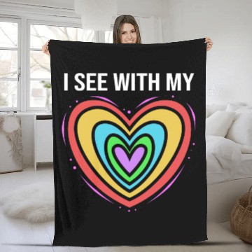 Discover Rainbow Heart Blind Awareness I See With My Heart Fleece Blankets