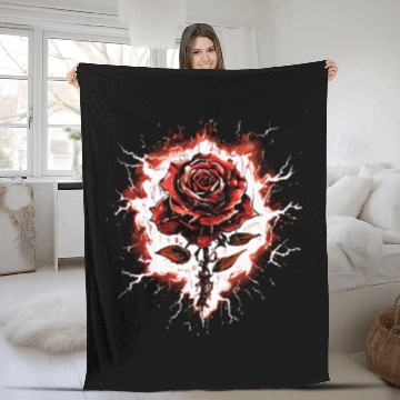 Discover Red Rose With Lightning Round İt Fleece Blankets