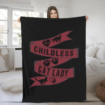 Discover Vintage And Retro Funny Childless Cat Lady Fleece Blankets
