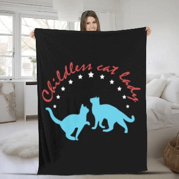 Discover Vintage And Retro Funny Childless Cat Lady Fleece Blankets