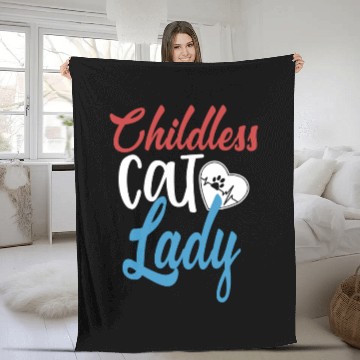 Discover Vintage And Retro Funny Childless Cat Lady Fleece Blankets