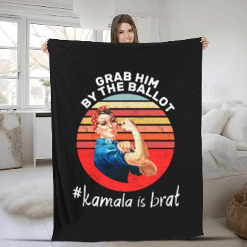 Discover Grab him by the ballot #kamala is brat - Retro Fleece Blankets
