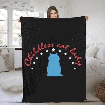 Discover Vintage And Retro Funny Childless Cat Lady Fleece Blankets