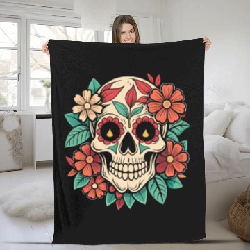 Discover Vintage Retro Halloween Sugar Skull with floral Fleece Blankets