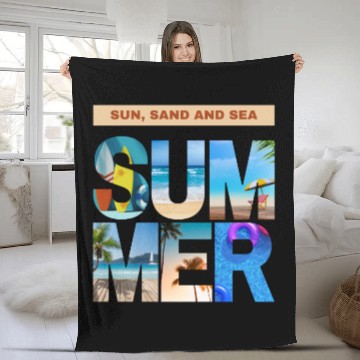 Discover Sun, Sand and Sea Summer outfits for men Fleece Blankets