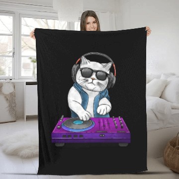 Discover White Cat DJ Fleece Blankets
