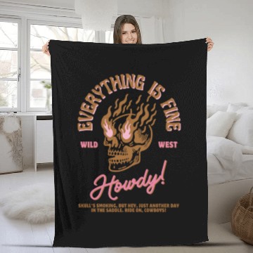Discover Brown and Pink Retro Aesthetic Western Style SKULL Fleece Blankets