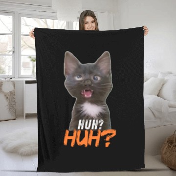 Discover Funny Cross Eyed Cat Meme Huh Funny Cat Fleece Blankets