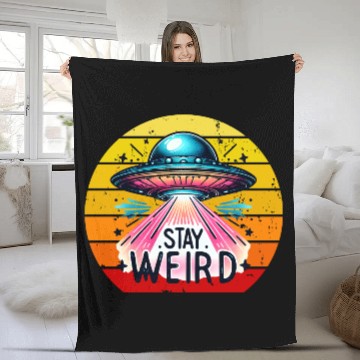 Discover Stay Weird Alien Fleece Blankets