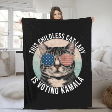 Discover This Childless Cat Lady Is Voting Kamala Fleece Blankets