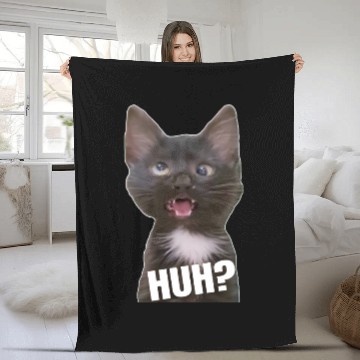 Discover Funny Cross Eyed Cat Meme Huh Funny Cat Fleece Blankets
