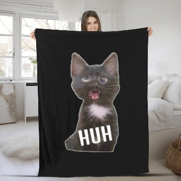 Discover Funny Cross Eyed Cat Meme Huh Funny Cat Fleece Blankets