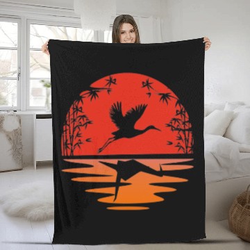 Discover Crane Lover Origami Animal Nature Bird Sunset Fleece Blankets
