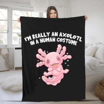 Discover Axolotl in Human Costume Funny Salamander Humor Ax Fleece Blankets