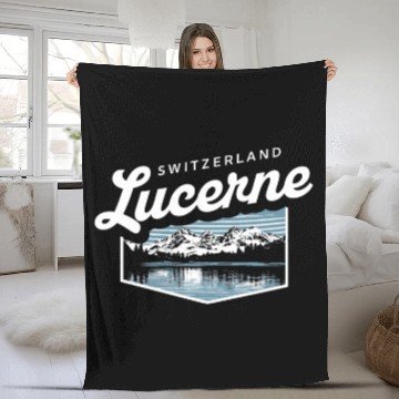 Discover Switzerland Lucerne Souvenir Mountain Lake Scene Fleece Blankets