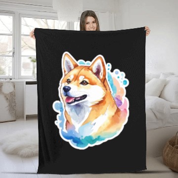 Discover Shiba Inu Watercolor Fleece Blankets