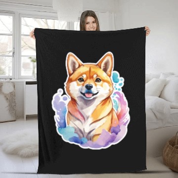 Discover Shiba Inu Watercolor Fleece Blankets