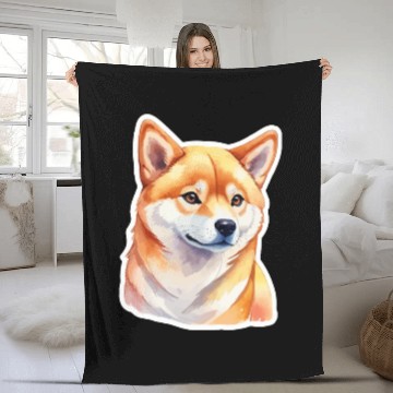 Discover Shiba Inu Watercolor Fleece Blankets