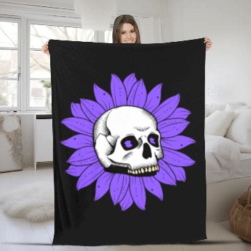 Discover Summer Fleece Blankets with Skull and Purple Flowers – Tre