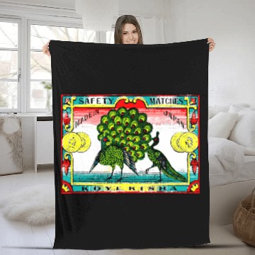 Discover Japanese Safety Matches Matchbox Art Peacocks Fleece Blankets