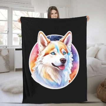 Discover Siberian Husky Watercolor Fleece Blankets