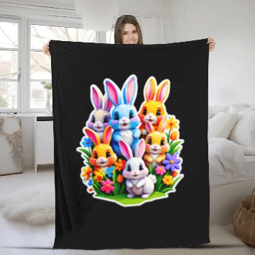 Discover Colorful Spring Celebration with Cute Bunnies Fleece Blankets