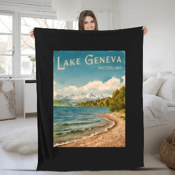 Discover Vintage Travel Lake Geneva Switzerland Retro Fleece Blankets