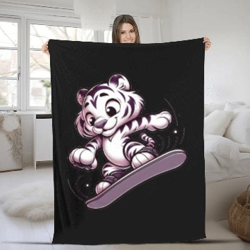 Discover Cute Snowboarder Tiger Fleece Blankets