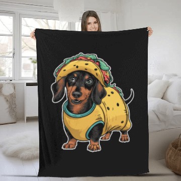 Discover Dachshunds In Costumes Taco Dachshund Fleece Blankets