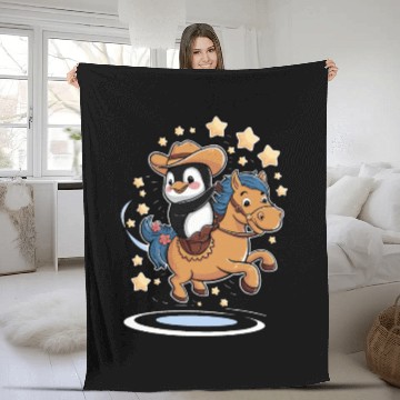 Discover Adorable Penguin Cowboy Riding a Magical Pony Fleece Blankets