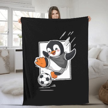 Discover Penguin Playing Soccer Cartoon Fun Fleece Blankets