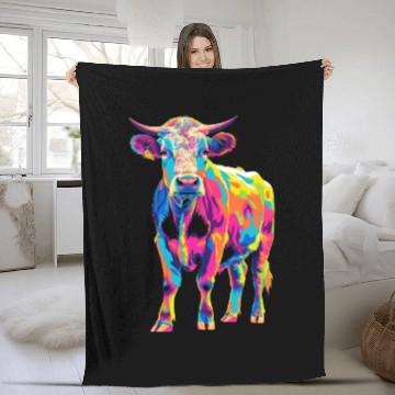 Discover Hereford Cattle Farmer Popart Fleece Blankets