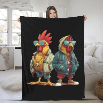 Discover Streetwear-clad chickens with style Fleece Blankets