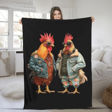 Discover Chickens in chic streetwear attire Fleece Blankets