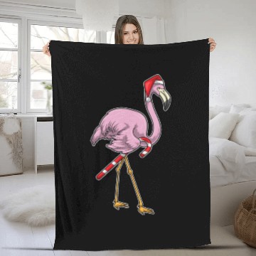 Discover Flamingo Christmas Candy cane Fleece Blankets