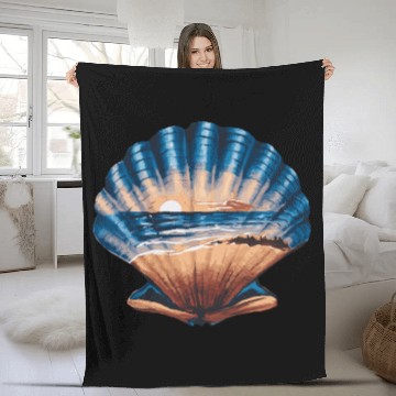 Discover Seashell Beach Scene Serene Ocean Landscape Fleece Blankets