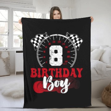 Discover Kids Birthday Boy 8 Eight Race Car 8th Birthday Fleece Blankets