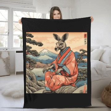 Discover Retro Kangaroo Prank Design Fleece Blankets