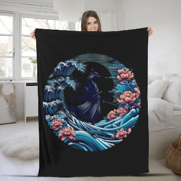 Discover Samurai and the Great Wave Fleece Blankets