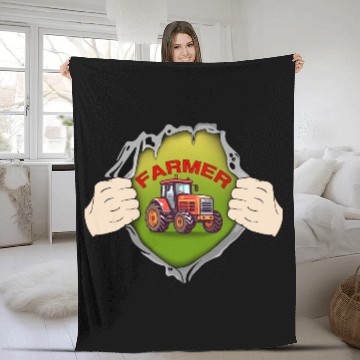 Discover Super farmer Open Chest tractor love Agriculture C Fleece Blankets