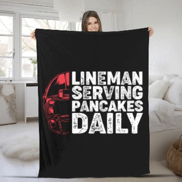 Discover Lineman Serving Pancakes Daily Football Lineman Fleece Blankets