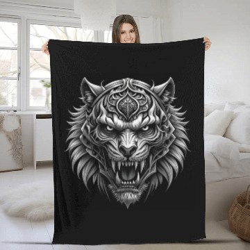 Discover vector illustration tiger demon Fleece Blankets